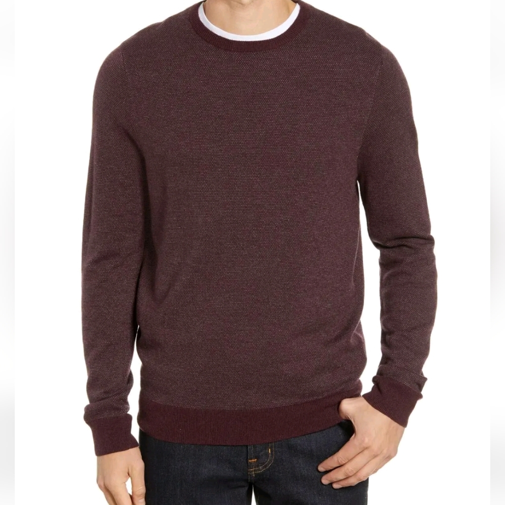 Nordstrom Men Shop Wool Blend Burgundy Birds Eye Crewneck Sweater Men XL NWOT